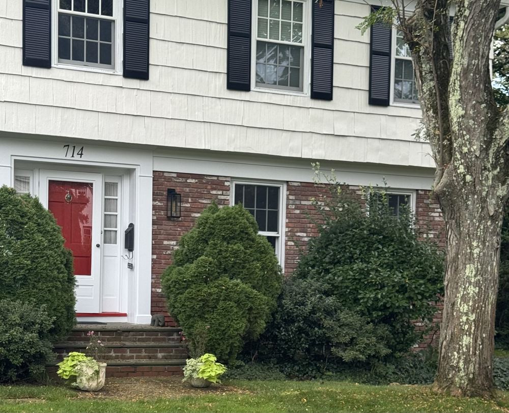 Front entrance with red door before renovation, Forest project